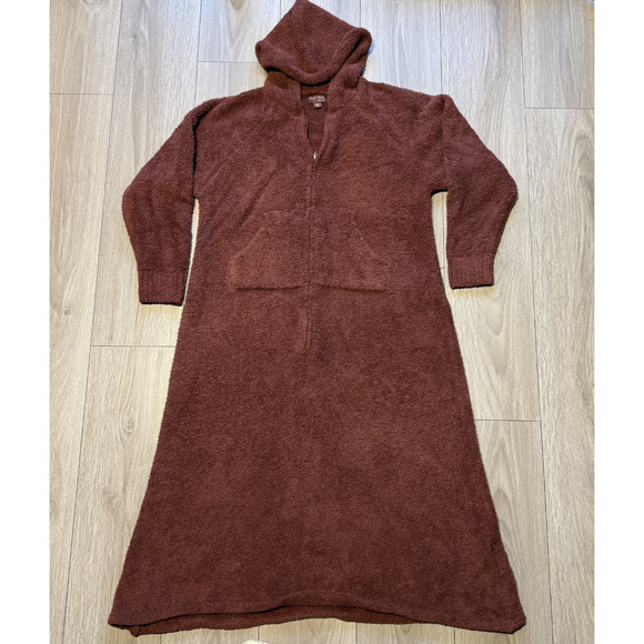 Barefoot Dreams S/M CozyChic Zip Hooded Lounger Robe Brown Soft Cozy - Picture 4 of 16